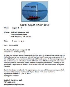 Kids Kayak Camp Mathews 2019