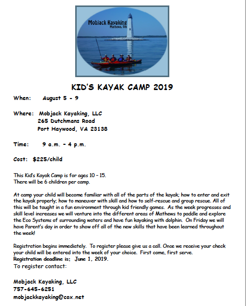 Kids Kayak Camp Mathews 2019